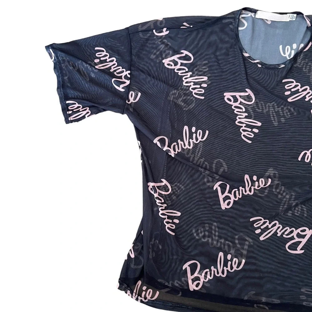 Barbie X Misguided Black Netted T-shirt Size 10 UK Womens T-shirt - Picture 2 of 9